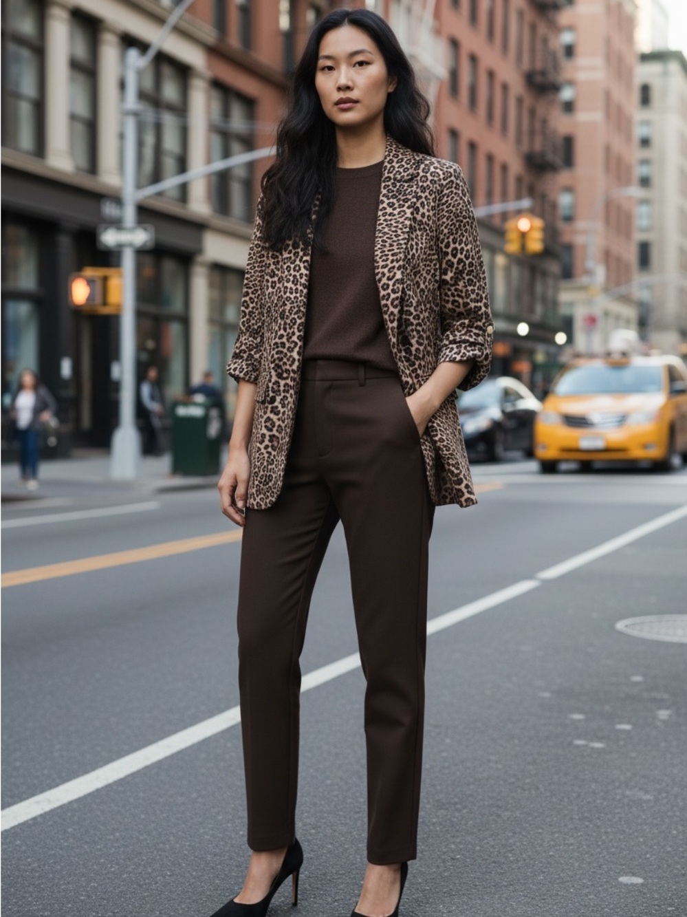 Zara Leopard Print Open Front Blazer Jacket Brown Black Size Small